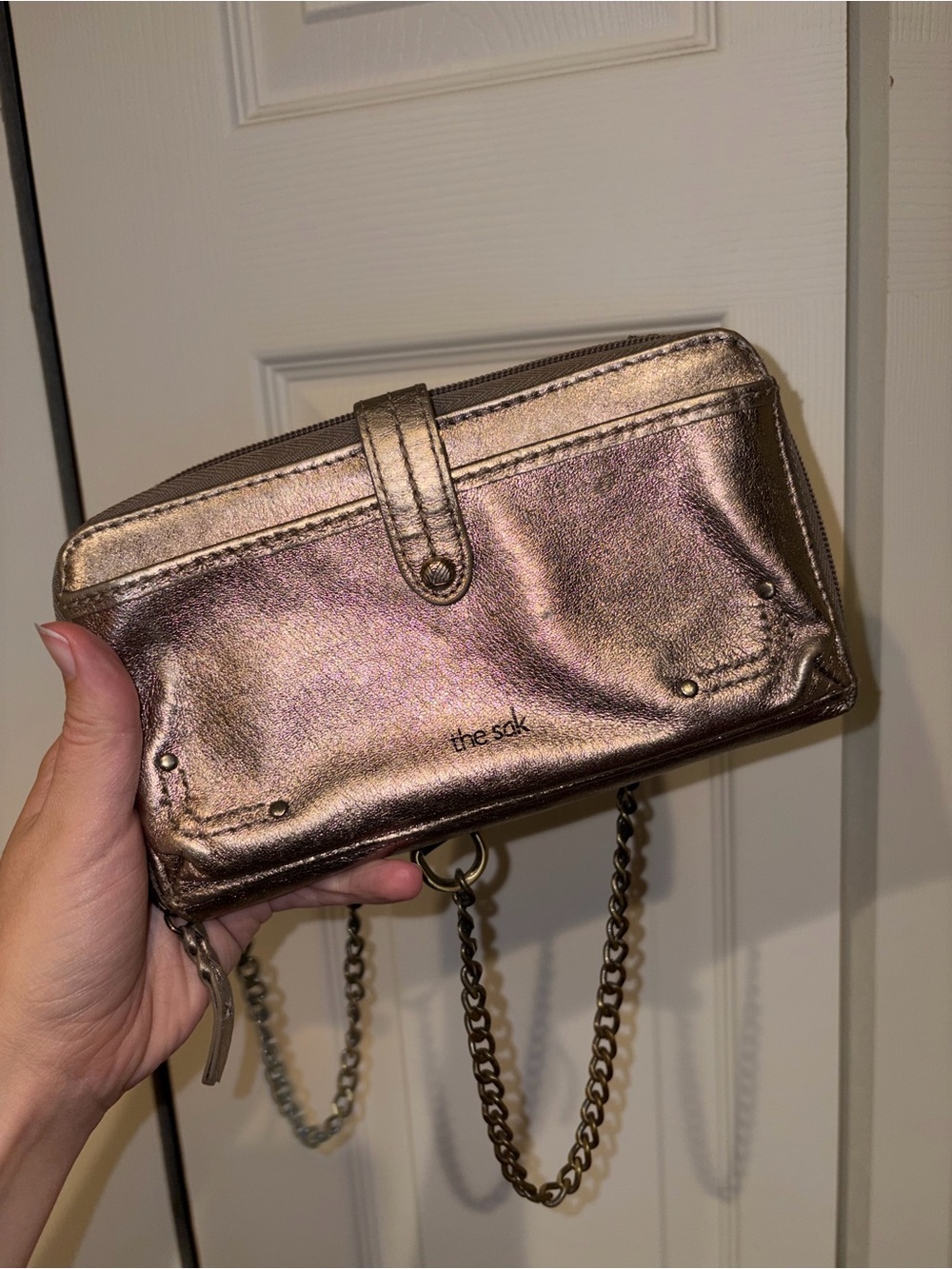 The Sak Metallic Silver/Gold Gunmetal Crossbody Wallet Purse